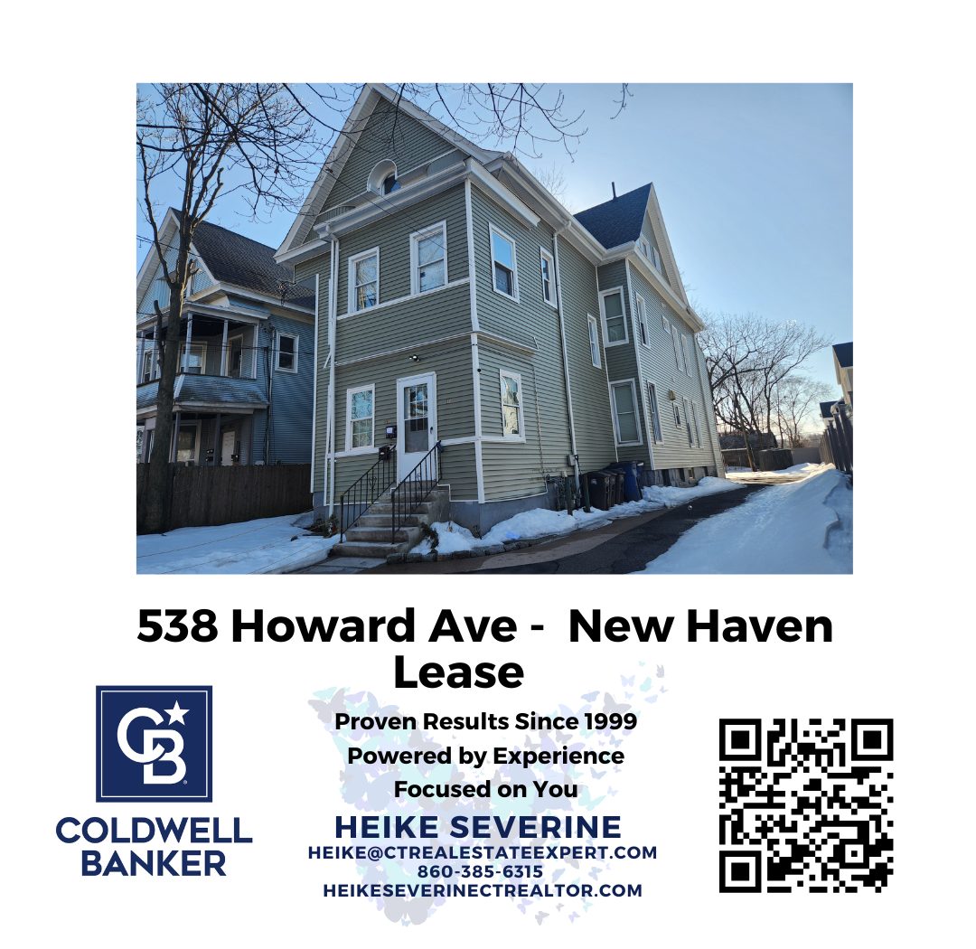 Exterior view of 538 Howard Ave in New Haven, CT, a multi-family rental property featuring a three-bedroom apartment for lease.