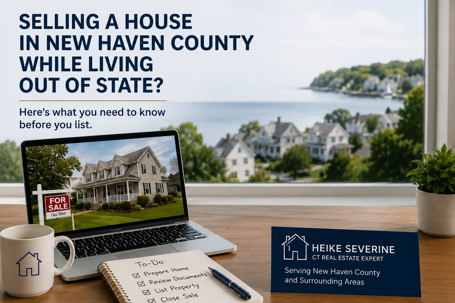 Out-of-state homeowner preparing to sell a house in New Haven County using remote tools and local real estate support