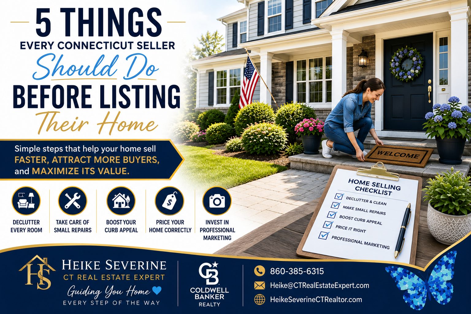 Connecticut homeowner preparing a house for sale by improving curb appeal before listing on the real estate market.