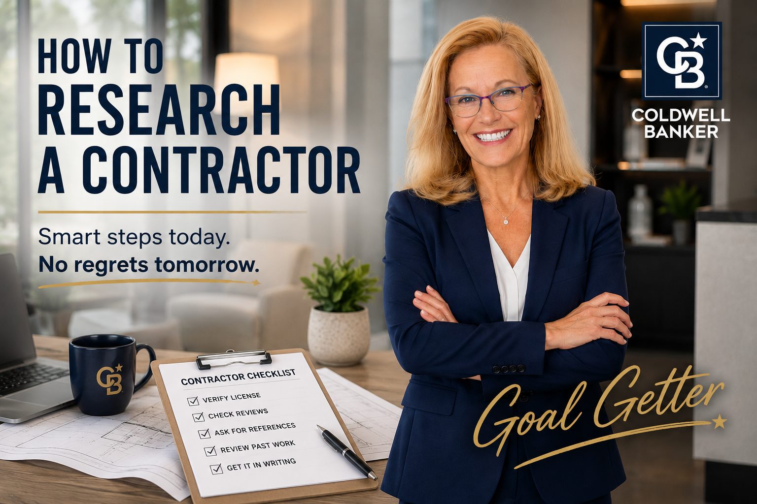 Real estate professional with a contractor research checklist and tips for researching a contractor before hiring.